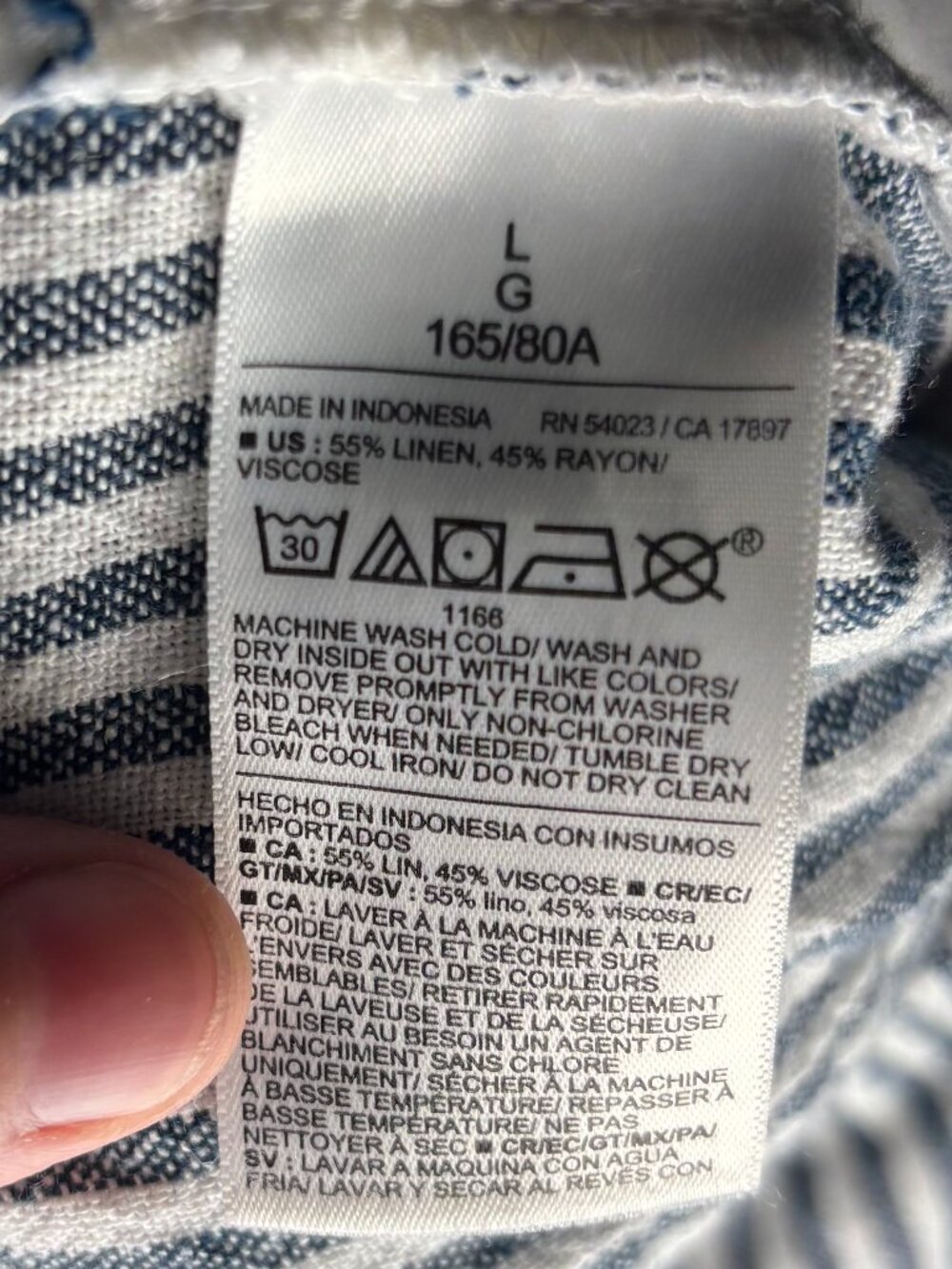 Old Navy Blue and White Striped Linen Pants Elastic Waist Pockets Womens Large - Picture 6 of 7